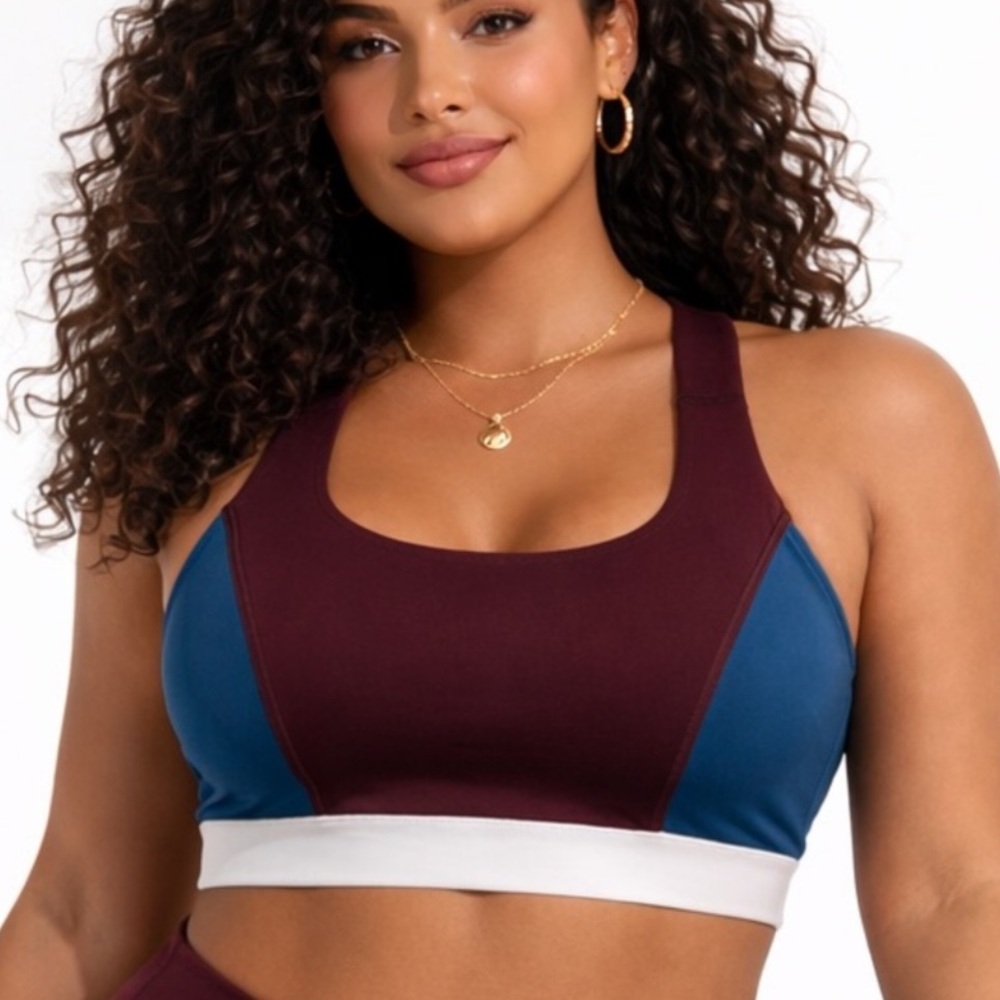 Plus Size Colorblock Sports Bra 1X Chocolate Teal Activewear NWT